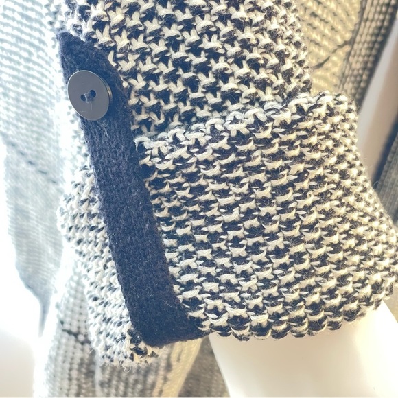 Chicos Black White Tweed Cotton Blend Open Front Tunic Cardigan Sweater Sz L/XL - Picture 8 of 11
